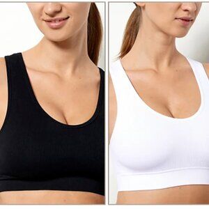 AnyBody Set of 2 Rib Knit Seamless Bras, Black/White, Large